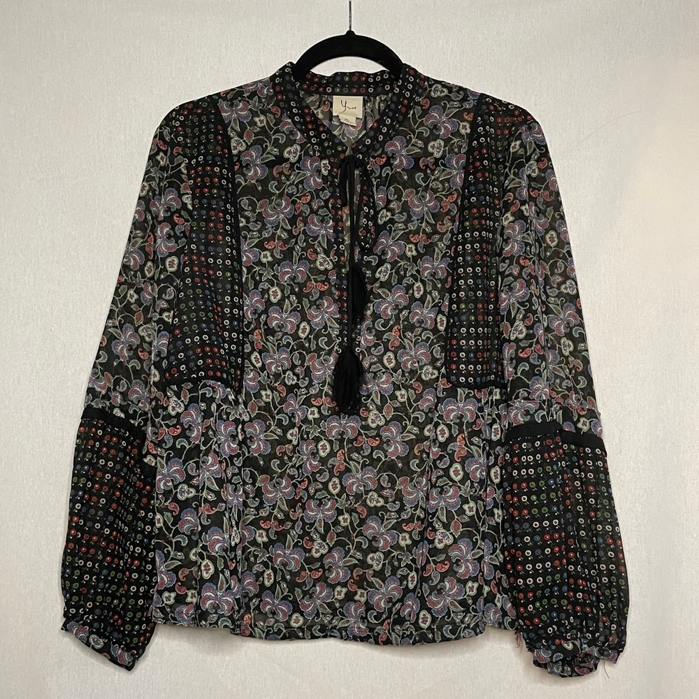 VINTAGE PRINT MIX FLORAL BOHEMIAN BLOUSE Sz L